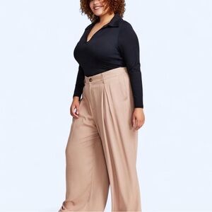 And Now This Tan Trendy Plus Size Easy Wide-Leg Trousers